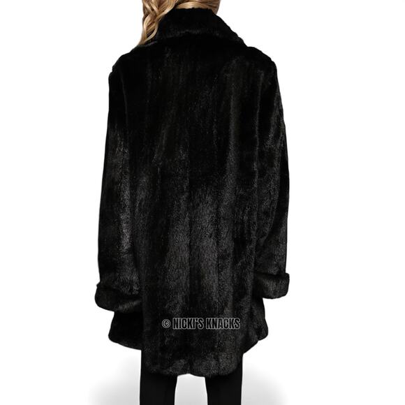 Dennis Basso Black Faux Mink Fur Coat Longline Oversized Winter Jacket Size L - Picture 4 of 10